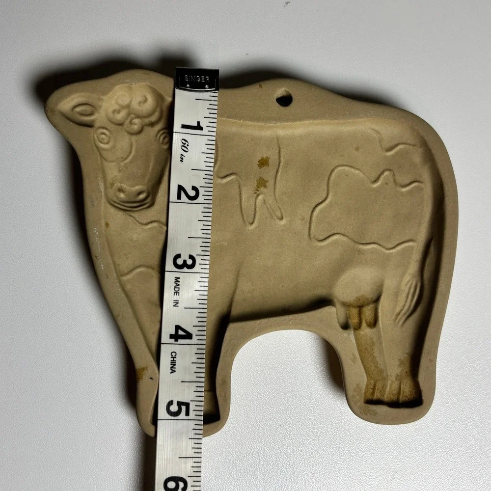 Brown Bag Cookie Art 1986 Hill Design Inc Cow Stoneware Cookie Mold Vtg Stained